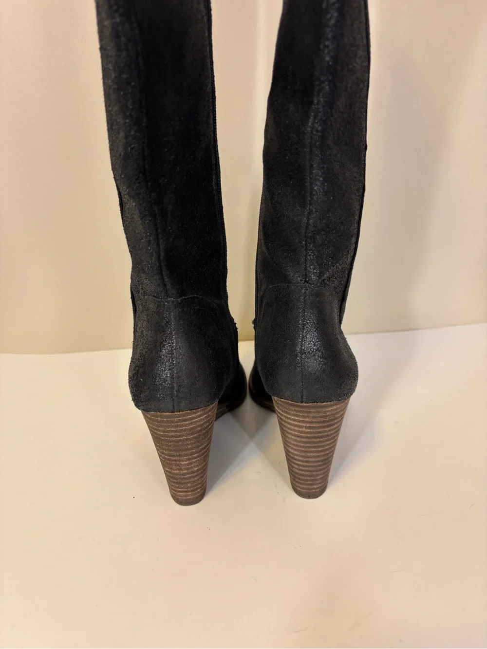 Lucky Brand Black Suede Shimmer Wedge Knee High Tall Boots 9.5